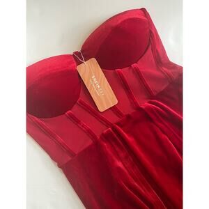 New with Tags Shein Sxy Faux Velvet Dress  Sheer Panel Boning Front Slits Size L